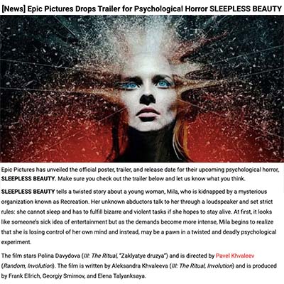 [News] Epic Pictures Drops Trailer for Psychological Horror SLEEPLESS BEAUTY